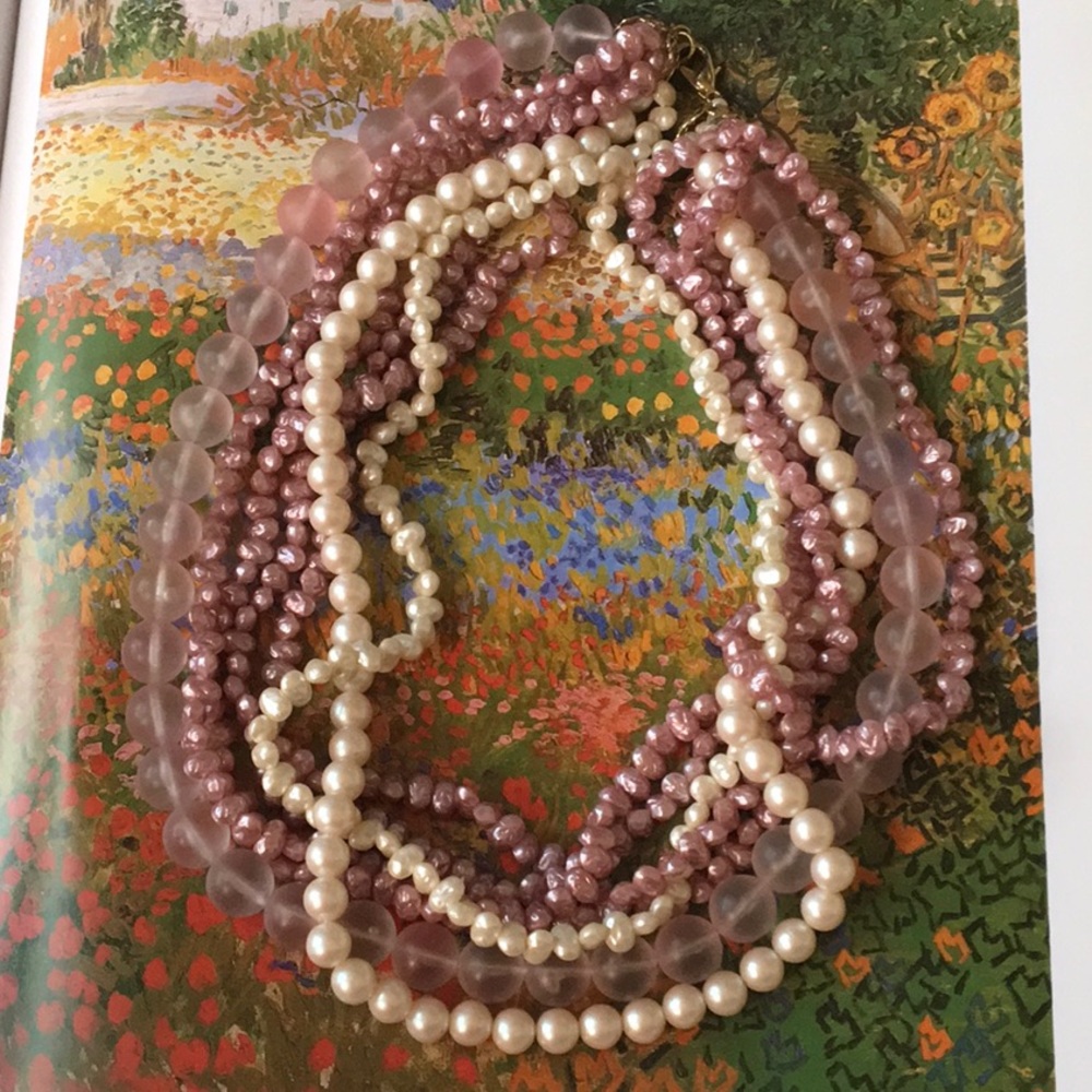 Pink Faux Freshwater Pearls Matte Frosted Barbie Beads Necklace Vintage - Picture 6 of 8